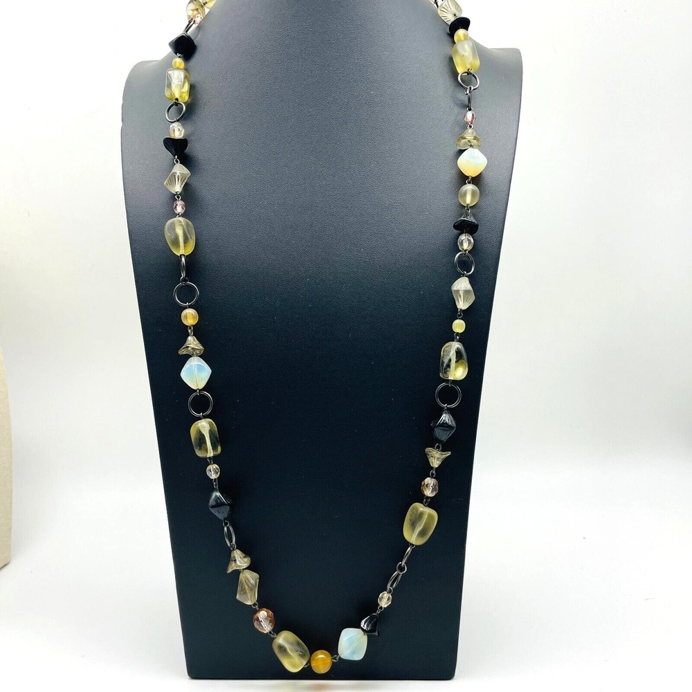 Signed JOAN RIVERS Black Gold Tone Beaded Necklace Crystal Stations